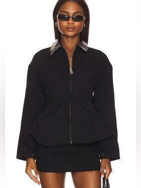 Line & Dot Black Zip-Front Bomber Jacket with Leather Collar + Skirt